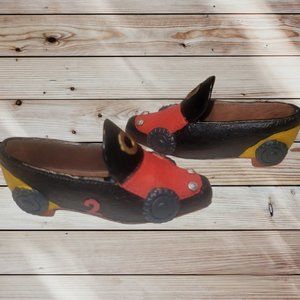 Set of 2 - Miniature Ceramic Shoes CAR Theme Q.C.O.K.